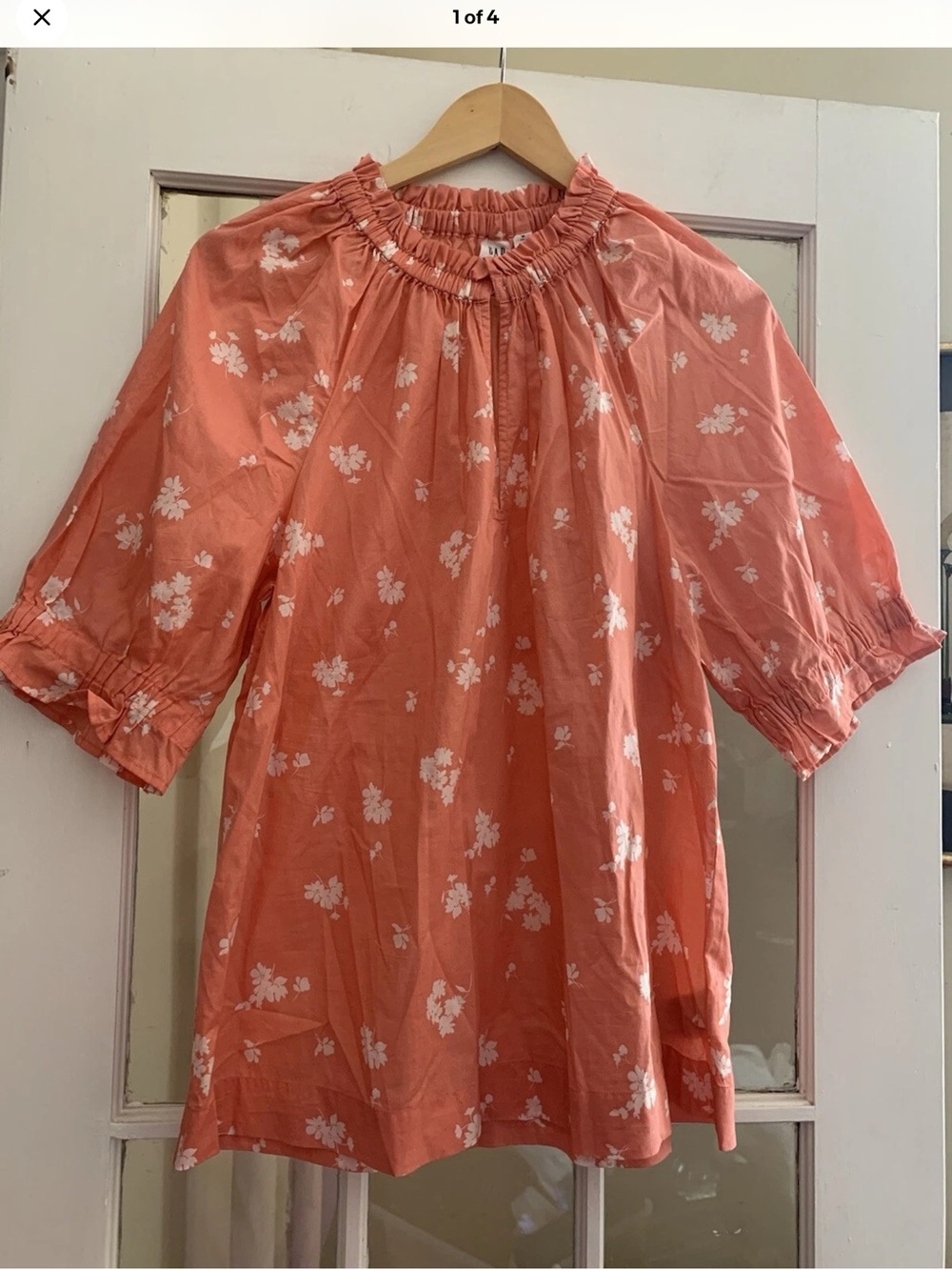 GAP Coral Floral Smocked Neck Blouse 100% Cotton